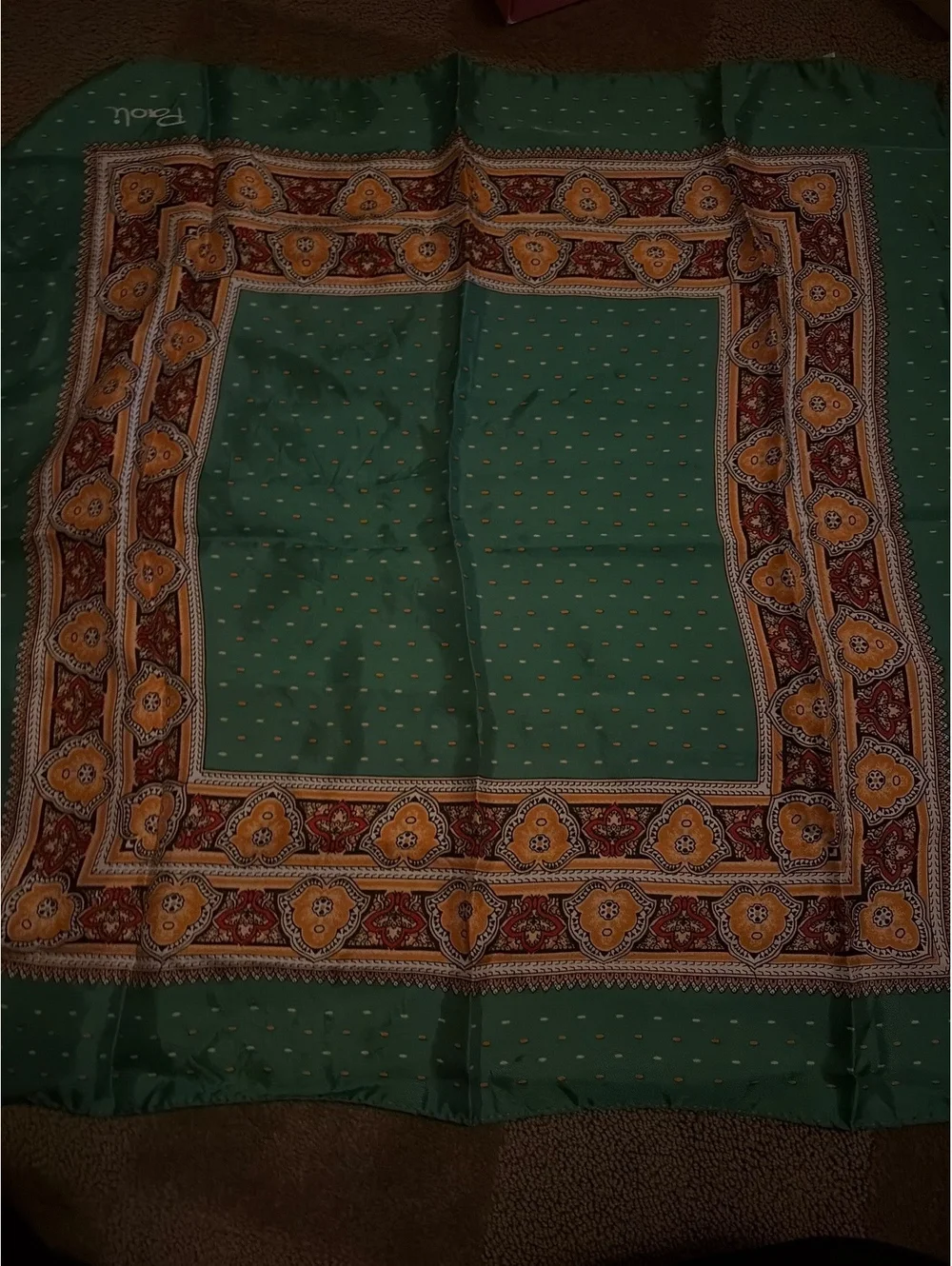 Paoli Vintage Green and Gold Paisley Scarf
